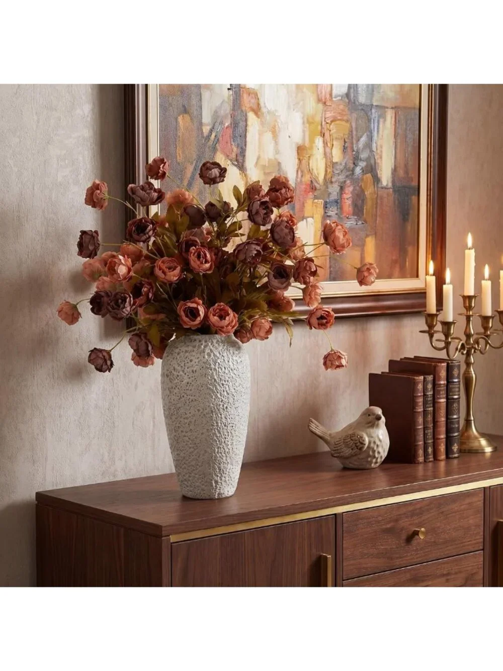 8 Pcs 26'' Fall Artificial Peony Stems - Tan & Light Orange Floral Decor